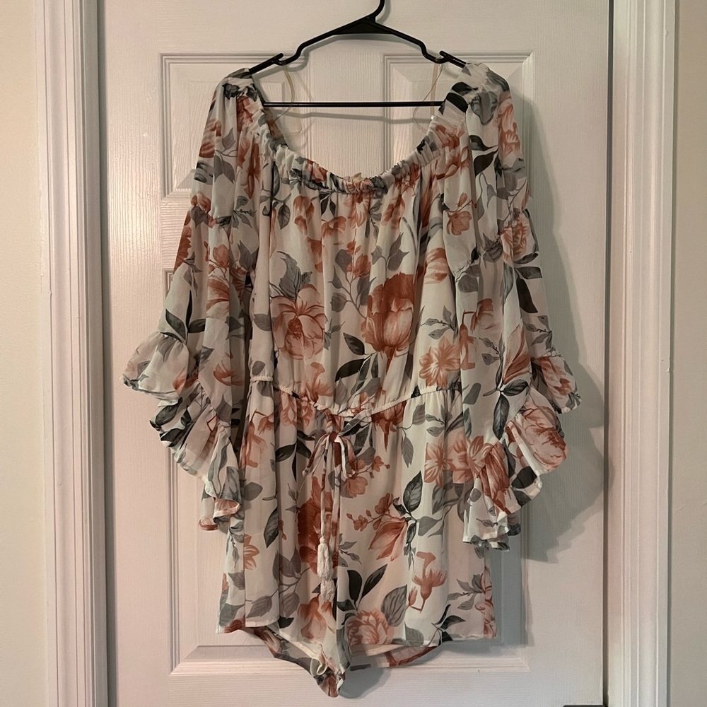 Cream colored, floral print Romper